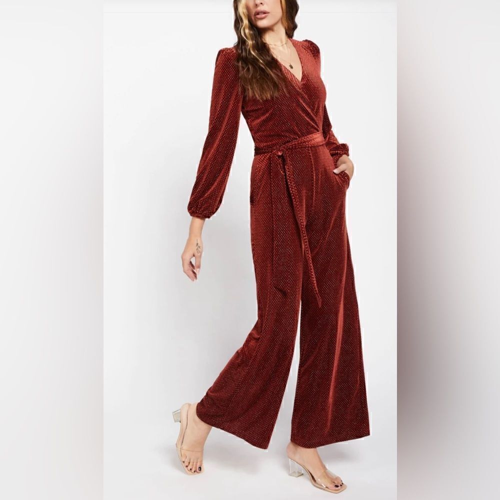 Lost + wander long sleeves velvet jumpsuit